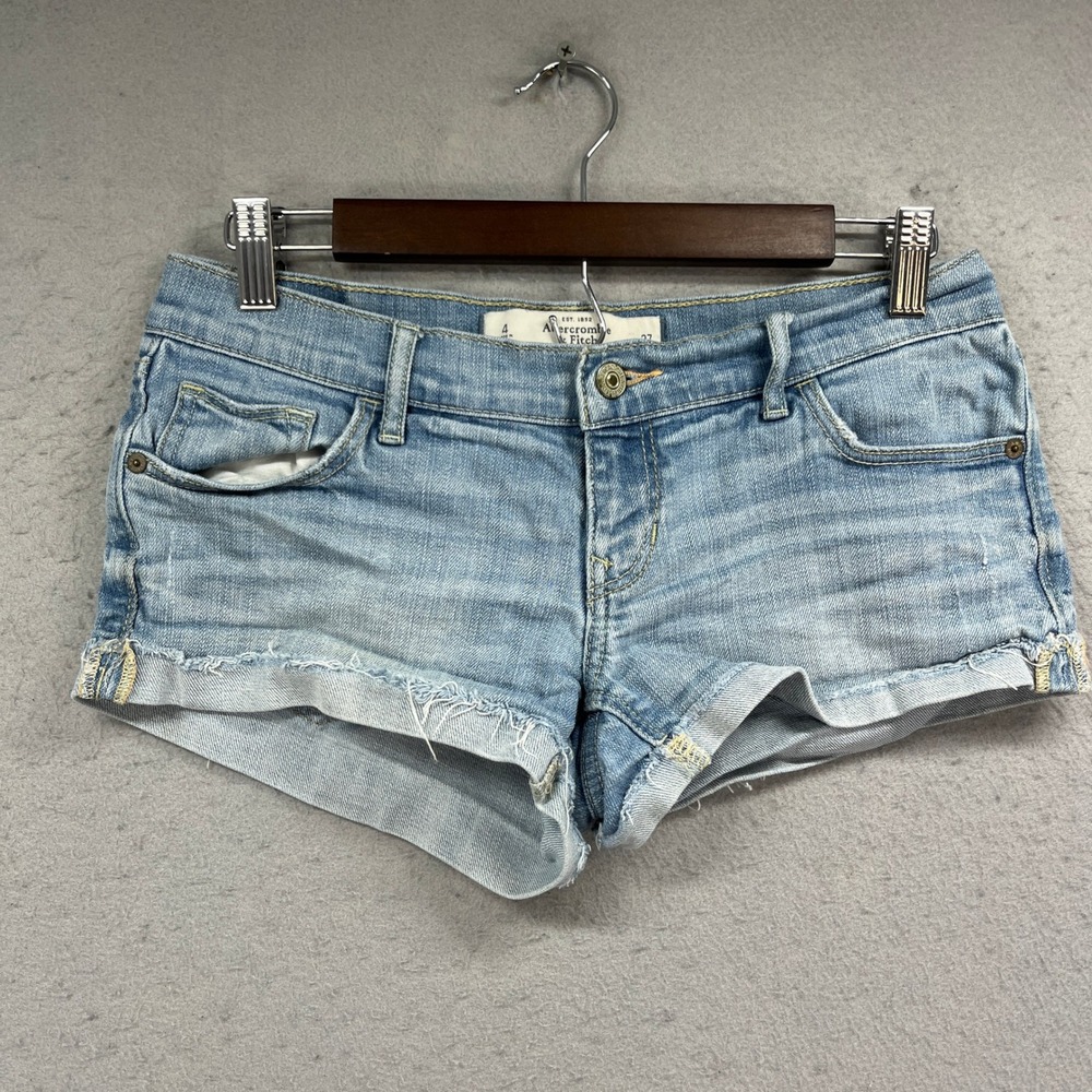 Abercrombie & Fitch Shorts Womens 4 Blue Denim Jorts Cut Off Low Rise Cuffed